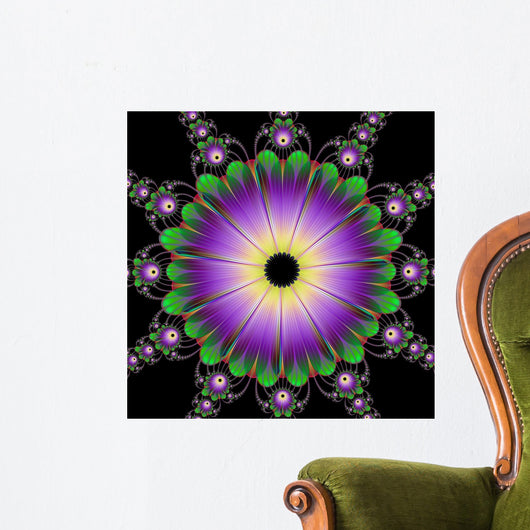 Floral Roundel in Green and Purple Wall Mural