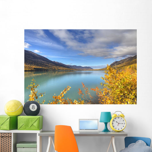 Fall foliage along Eklutna Lake in Chugach State Park Wall Mural