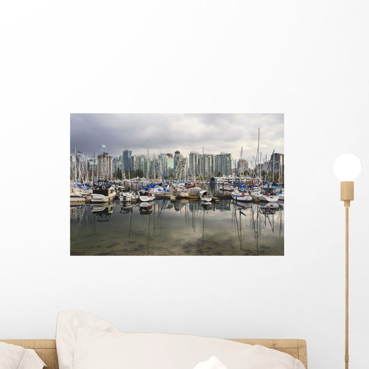 Sailboats reflected in Coal Harbour Wall Mural