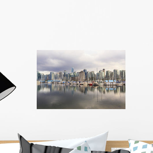 Sailboats reflected in Coal Harbour Wall Mural