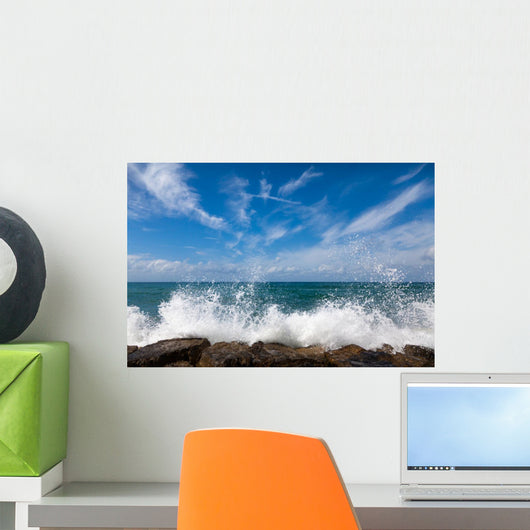 The waves breaking on a stony beach Wall Mural