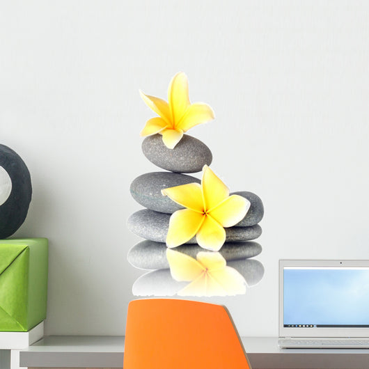 Yellow Flowers Stacked Stones