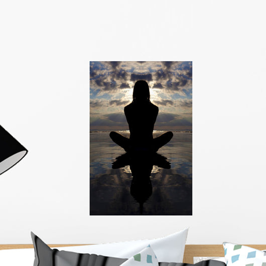 Silhoutte seated yoga pose. Wall Mural
