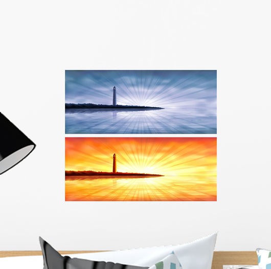 Blue and orange lighthouse banners Wall Mural
