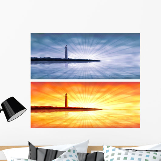 Blue and orange lighthouse banners Wall Mural