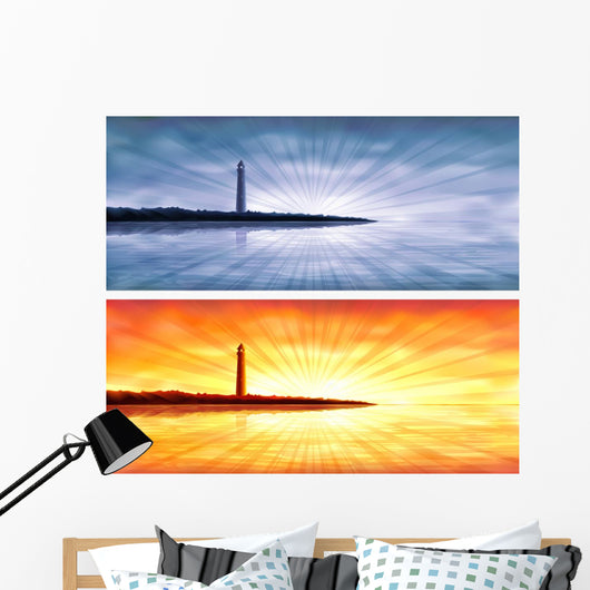 Blue and orange lighthouse banners Wall Mural
