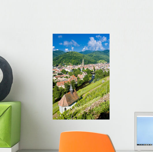 grand cru vineyard and Chapel of St. Urban, Thann, Alsace, Franc Wall Mural