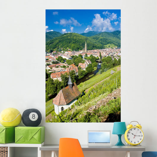 grand cru vineyard and Chapel of St. Urban, Thann, Alsace, Franc Wall Mural