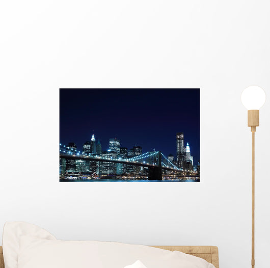 Brooklyn Bridge and Manhattan Skyline at Night Wall Mural