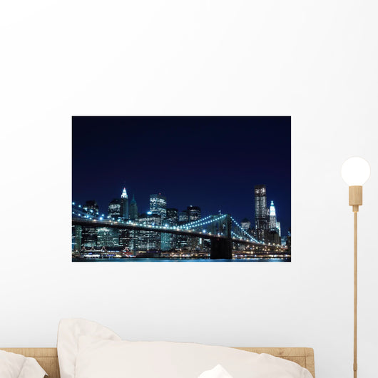 Brooklyn Bridge and Manhattan Skyline at Night Wall Mural