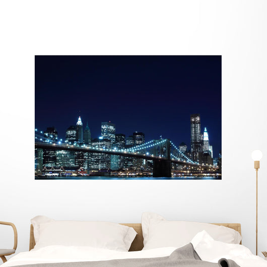 Brooklyn Bridge and Manhattan Skyline at Night Wall Mural