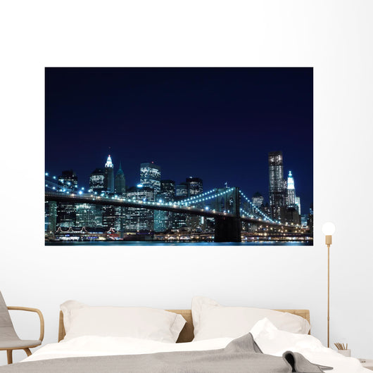 Brooklyn Bridge and Manhattan Skyline at Night Wall Mural
