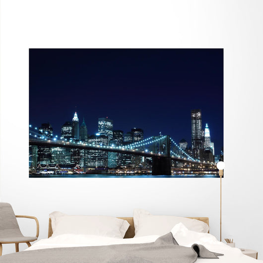 Brooklyn Bridge and Manhattan Skyline at Night Wall Mural