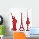 Silhouettes of big cities' monuments; New York, Paris and Berlin Wall Decal