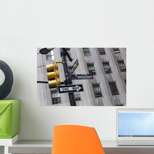 Street sign and traffic light on Broadway Wall Mural
