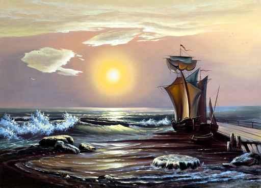 Sailing Boat against Coming Wall Decal Design 2