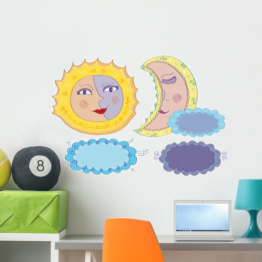 Vector sun, moon and clouds in cartoon style Wall Decal