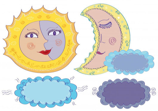 Vector sun, moon and clouds in cartoon style Wall Decal