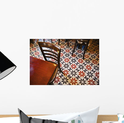 Decorative black and white pattern on the flooring of a restaurant Wall Mural