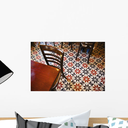 Decorative black and white pattern on the flooring of a restaurant Wall Mural