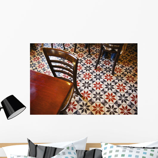 Decorative black and white pattern on the flooring of a restaurant Wall Mural