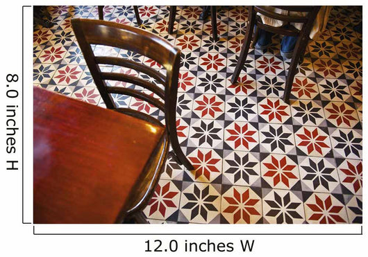 Decorative black and white pattern on the flooring of a restaurant Wall Mural