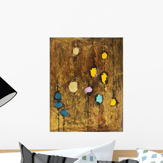 Abstract artwork of colourful circles on a brown grainy background Wall Mural