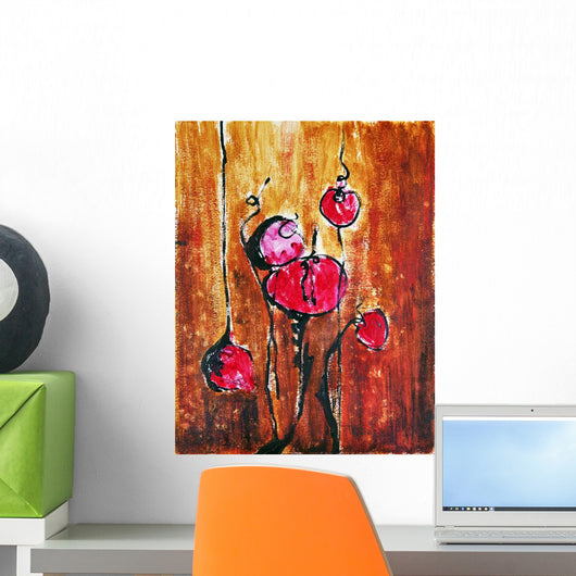 Abstract painting with buds in shades of red Wall Mural