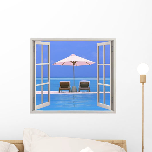 Open window with beach and ocean Wall Decal