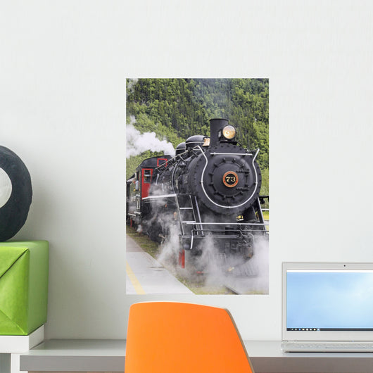 Steam locomotive #73 at downtown depot of White Pass & Yukon Route RR Wall Mural