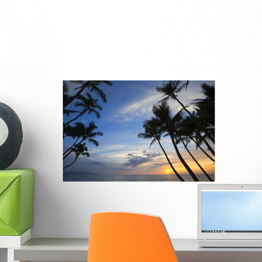 Palm trees at sunset, Keawekapu Beach Wall Mural