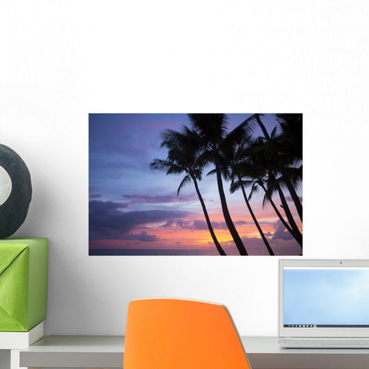 Palm trees at sunset, Keawekapu Beach Wall Mural