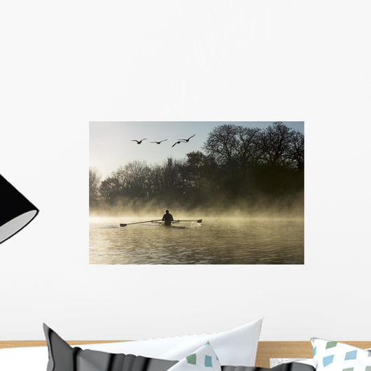 Sculling in mist on River Thames Wall Mural