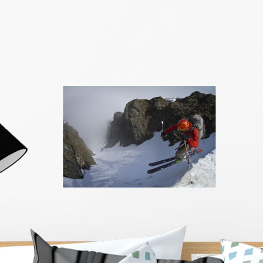 Backcountry skier on West Twin Peak near Eklutna Wall Mural