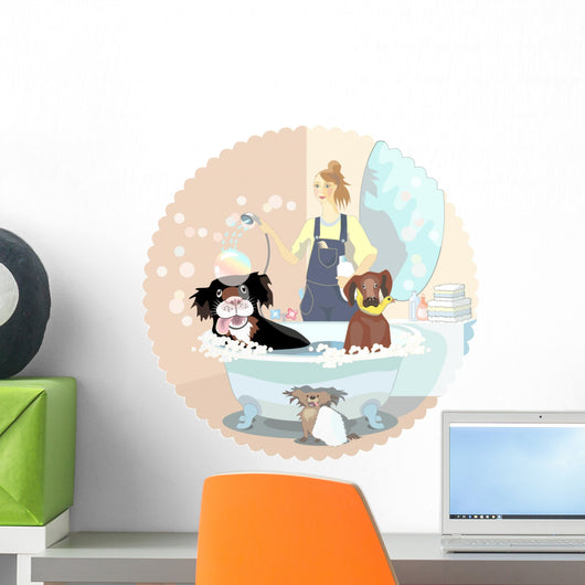 Girl Grooming Dogs Wall Decal
