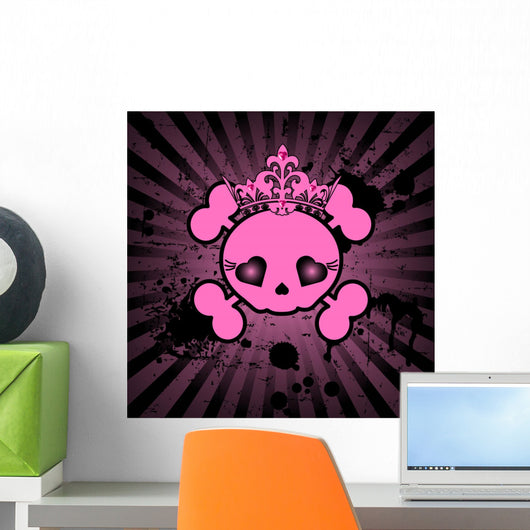 Cute Skull With Crown Wall Mural