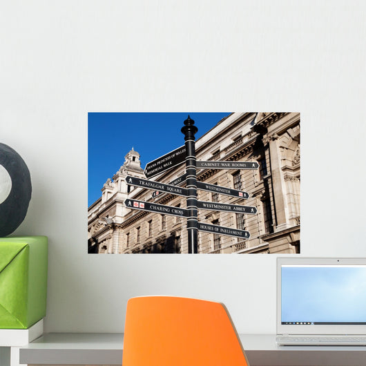 Sign with directions to London's landmarks Wall Mural