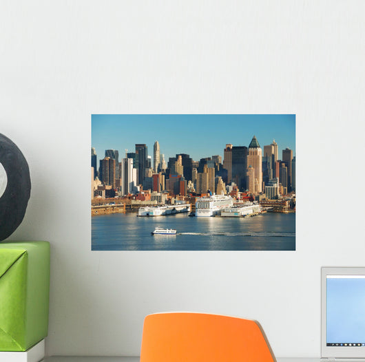 NEW YORK CITY SKYLINE WITH BOATS Wall Mural
