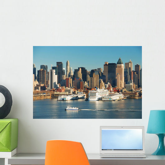 NEW YORK CITY SKYLINE WITH BOATS Wall Mural