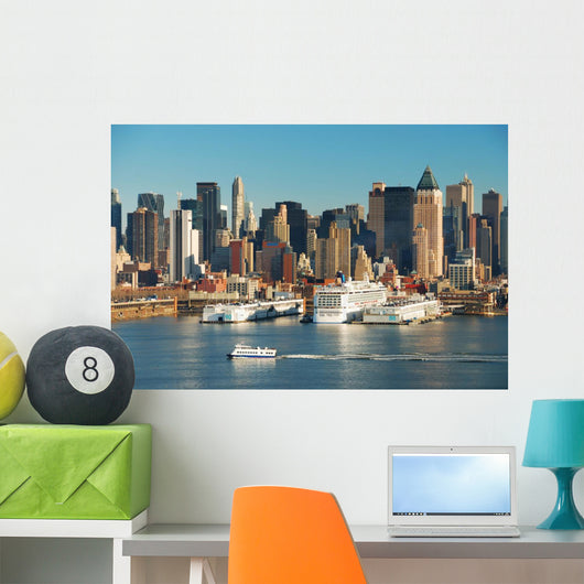 NEW YORK CITY SKYLINE WITH BOATS Wall Mural