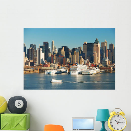 NEW YORK CITY SKYLINE WITH BOATS Wall Mural