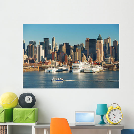 NEW YORK CITY SKYLINE WITH BOATS Wall Mural