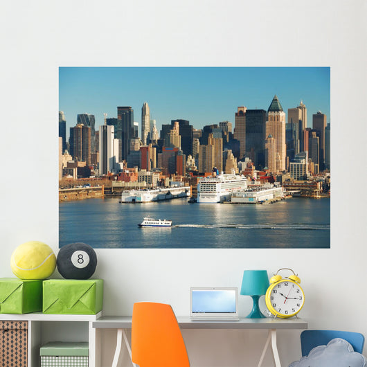 NEW YORK CITY SKYLINE WITH BOATS Wall Mural