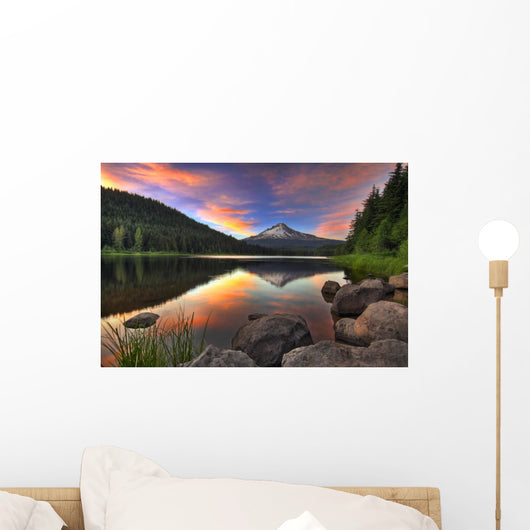 Sunset at Trillium Lake With Mount Hood Wall Mural