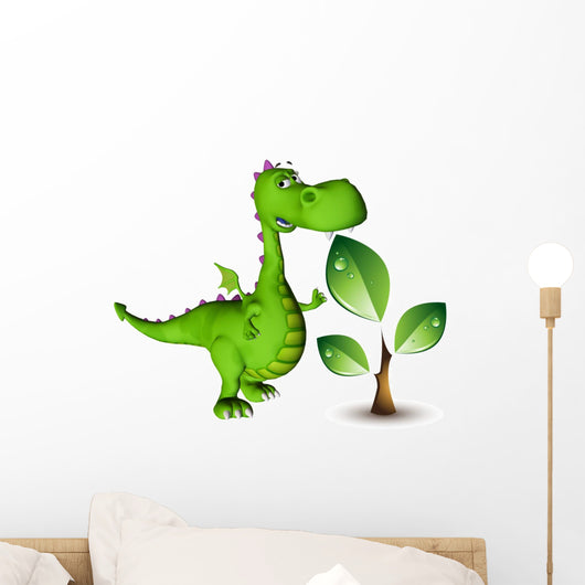 dino baby dragon green plant Wall Decal