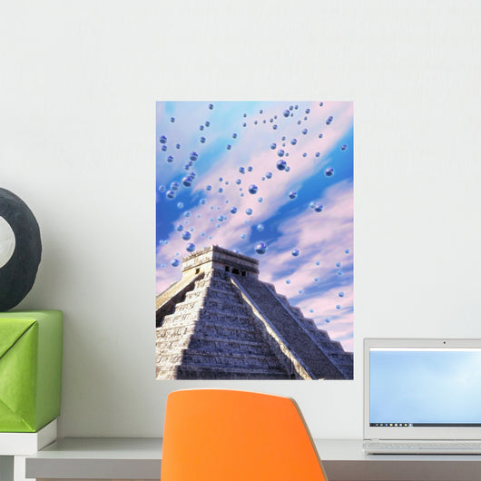 mayan pyramid and ufo Wall Mural