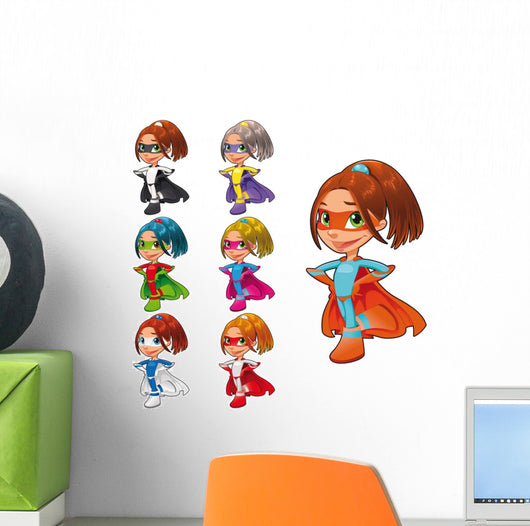 Young Female Superheroes Wall Decal Sticker Set