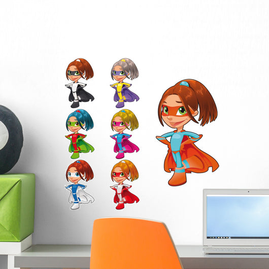 Young Female Superheroes Wall Decal Sticker Set
