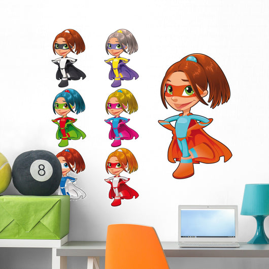 Young Female Superheroes Wall Decal Sticker Set