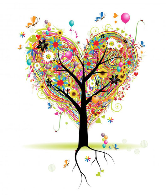 Happy Holiday Heart Shape Tree With Balloons Wall Decal
